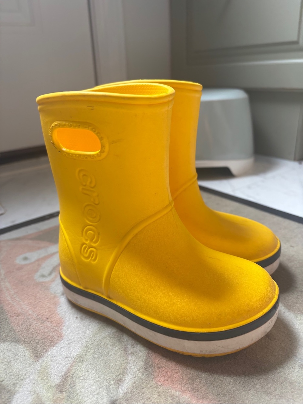 CROCS Yellow Kids Rain Boots with Built-In Handles